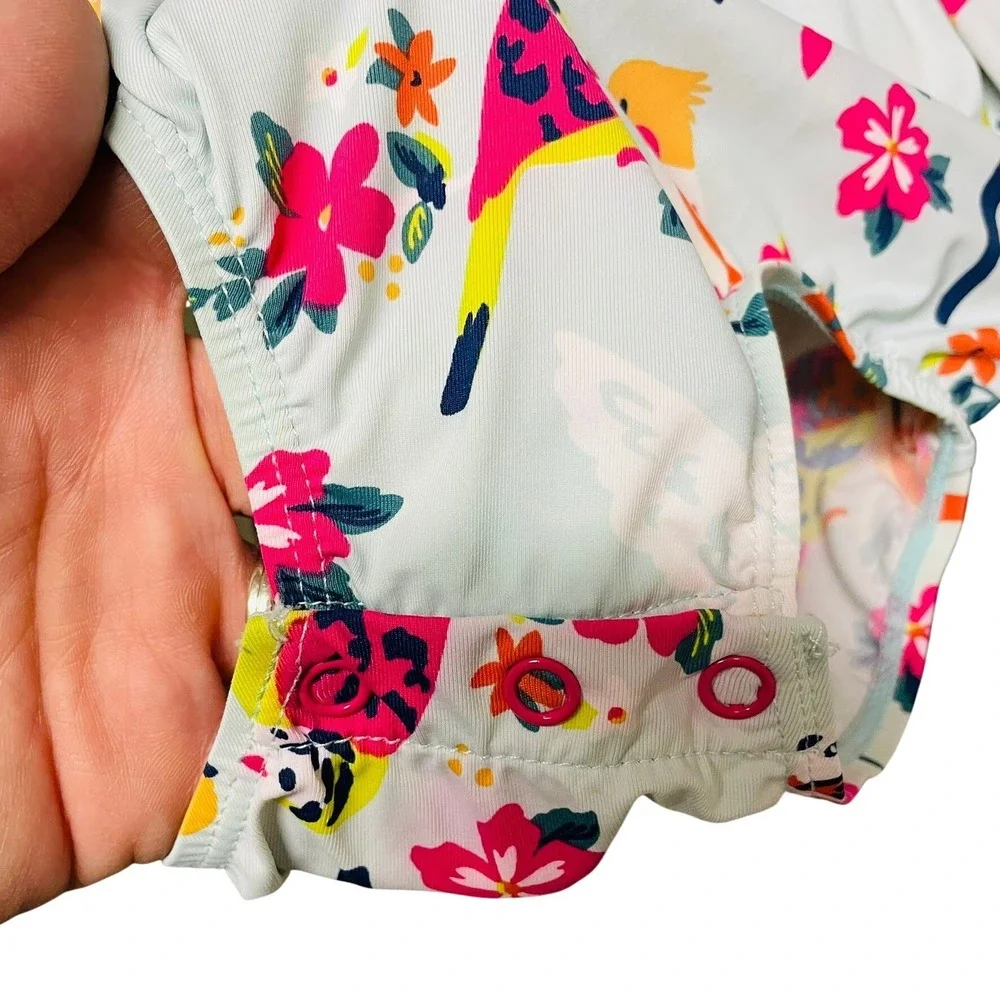 NWOT $40 Hatley Swimsuit Blue Tropical Bird Floral Ruffle Girls 18-24m Summer
